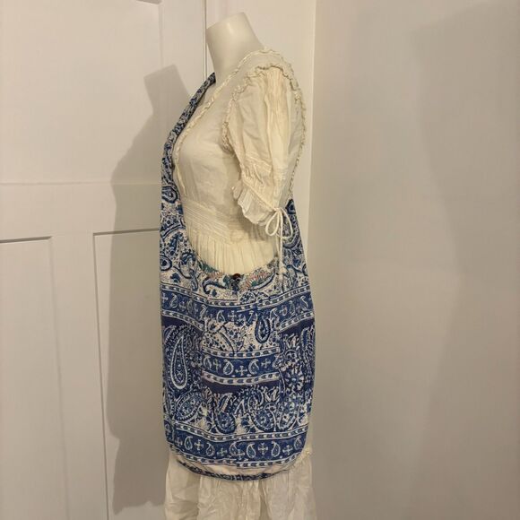 Boho Hippie Reversible Blue Ocean Surfer Beachy Slouchy Crossbody Bag - Picture 3 of 5